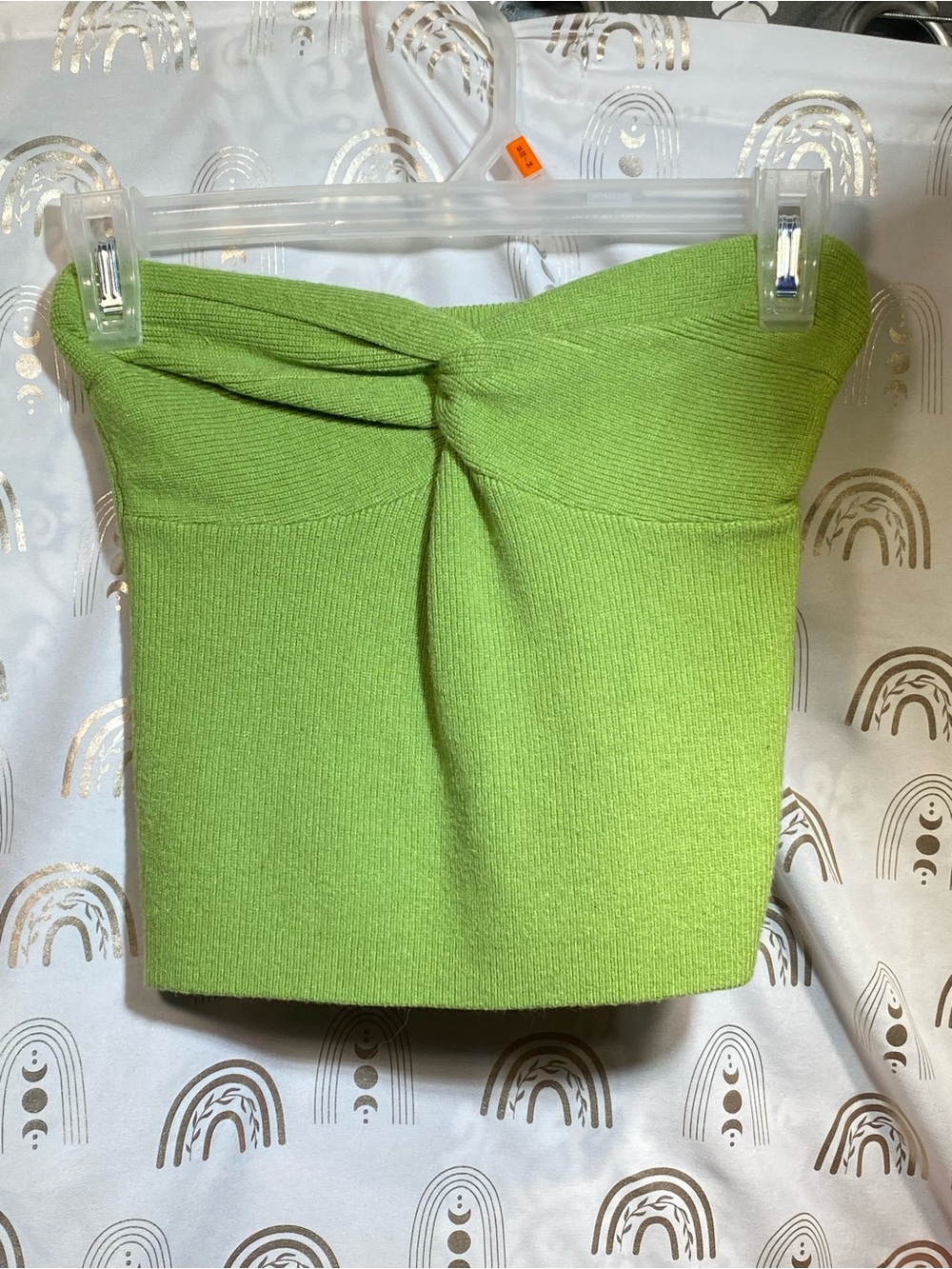 Lime Twist-Front Strapless Crop Top